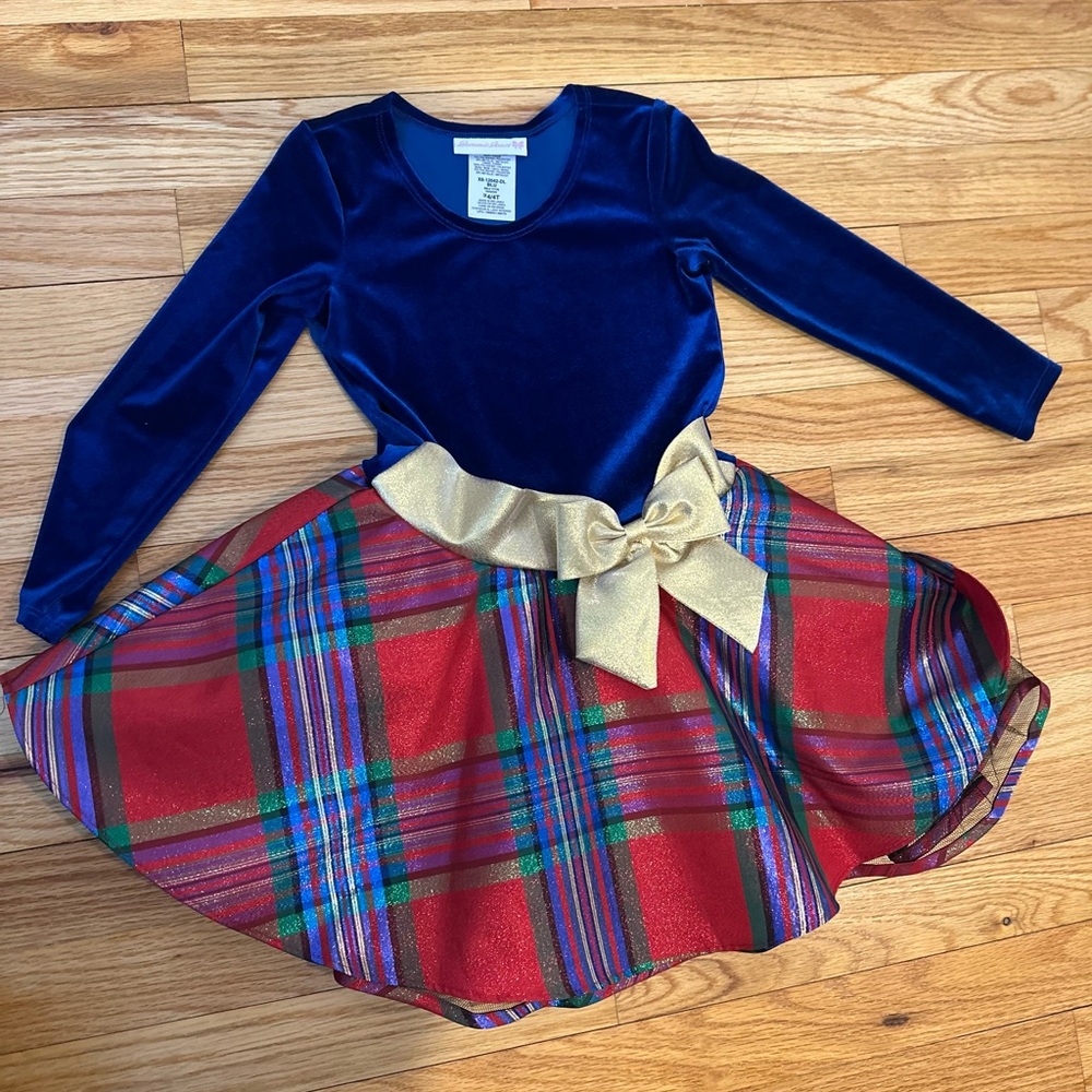 Blue Velvet Plaid Skirt Dress